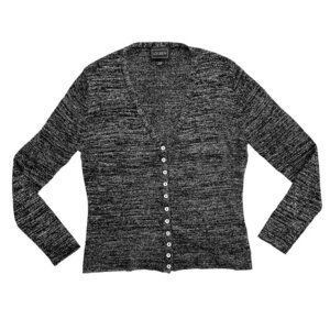 Louben Nordstrom SIZE XL Metallic Black Slinky Cardigan Sweater w MOP Buttons